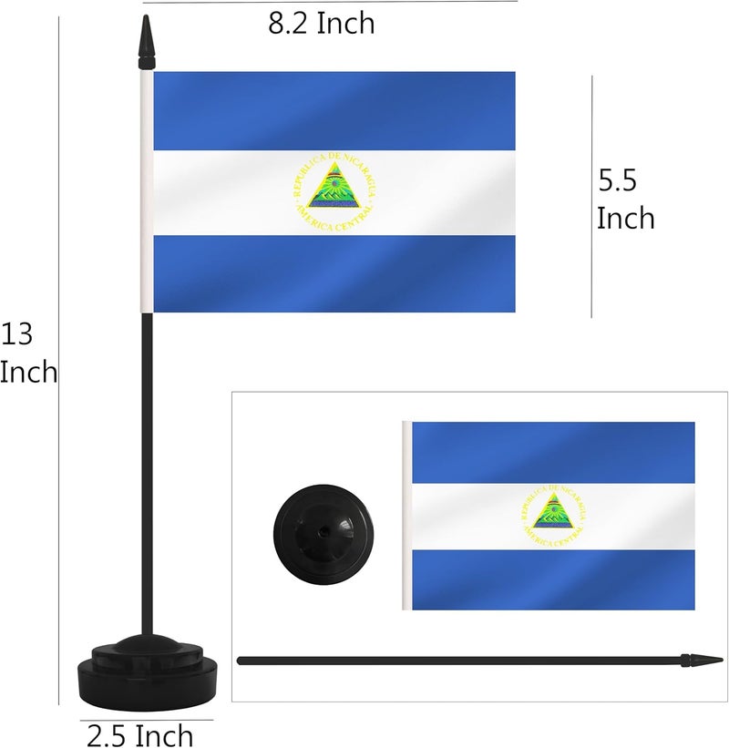Yamiuo 2 Pack Nicaragua Desk Flag Set, Nicaraguan Desktop Small Miniature Table Office Flag with 12" Black Pole and Black Base, Offices, Classroom, Home, Festival Decoration (Nicaragua) - Image 2